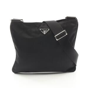 PRADA TESSUTOSAFFI Shoulder Bag Nylon Saffiano Leather Black